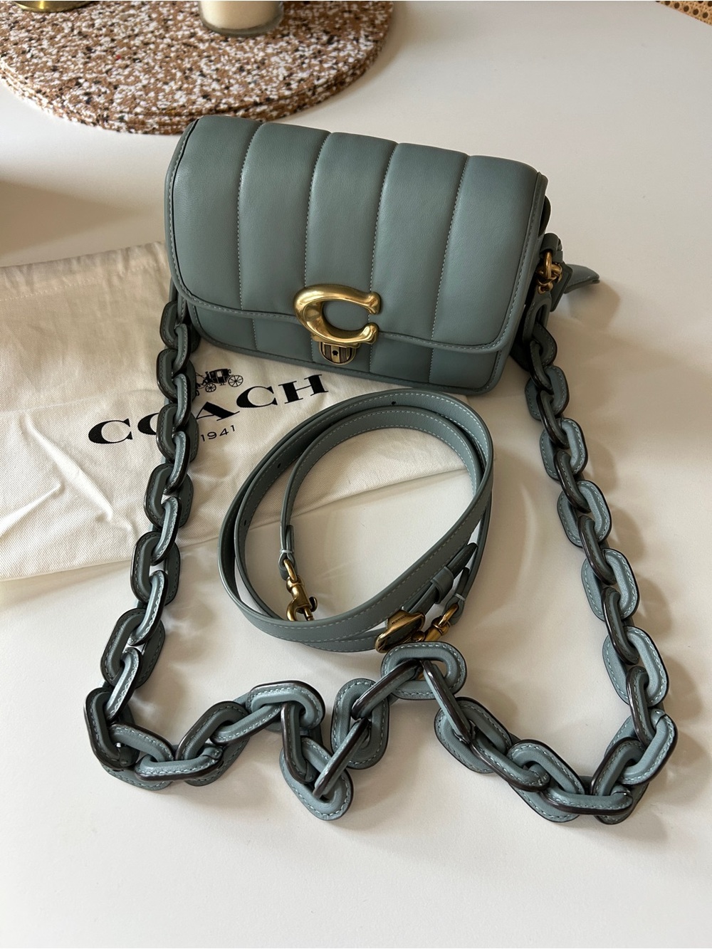 Coach Studio 19 Shoulder Bag in Dusty Blue (Sage) with Gold/Brass Hardware